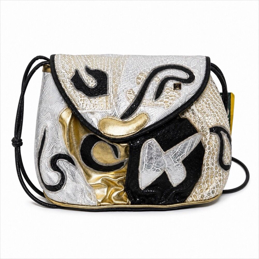 Vintage NAS BAG Crossbody Bag Women's Small Multicolor Faux Leather Animal NWT